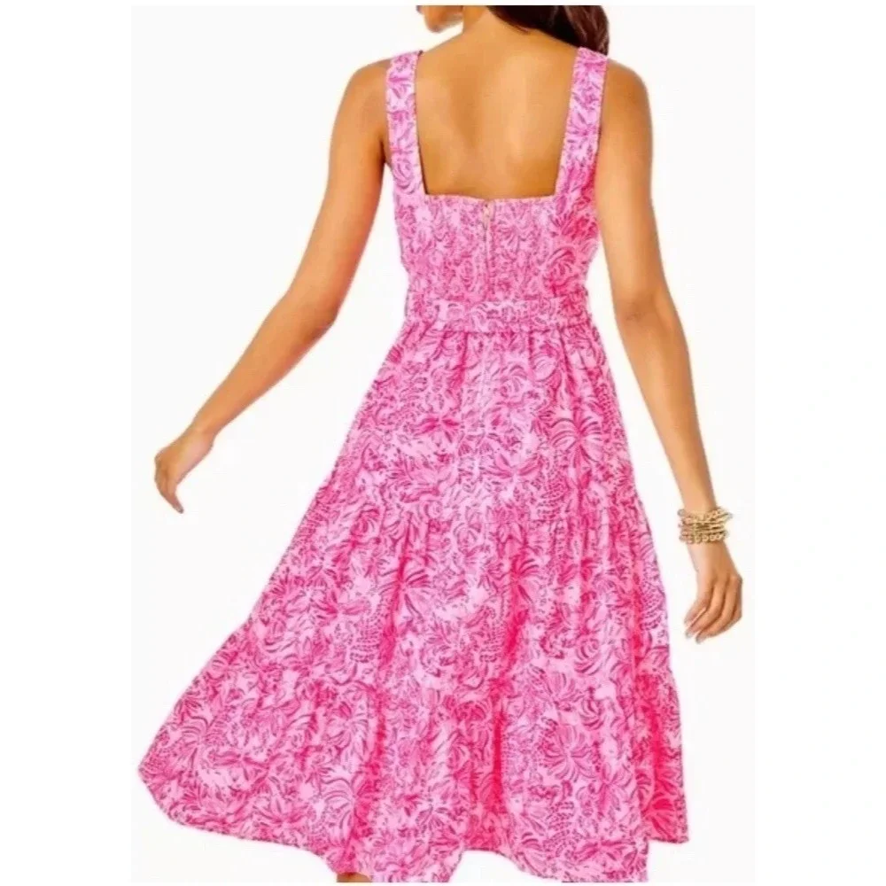 NWOT Lilly Pulitzer McKinnon Midi Cotton Sundress Pink Blossom Foxy Llama • 12